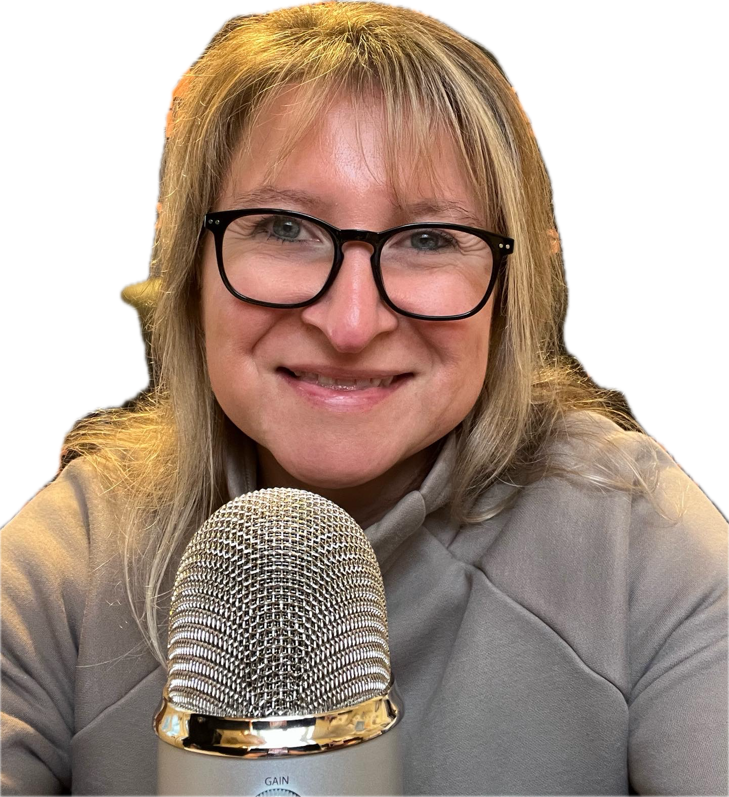 Lisa Cobble recording the Exceed Your Expectations podcast